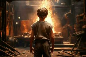 Blacksmith child boy forge. Generate Ai photo