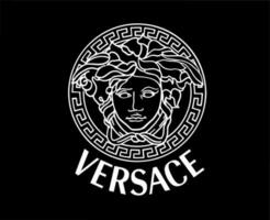 Versace marca símbolo con nombre blanco logo ropa diseño icono resumen vector ilustración con negro antecedentes