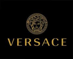 Versace marca logo con nombre marrón símbolo ropa diseño icono resumen vector ilustración con negro antecedentes