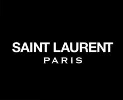 Santo Laurent París marca logo blanco símbolo ropa diseño icono resumen vector ilustración con negro antecedentes