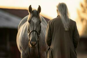 Horse breeder old man. Generate Ai photo