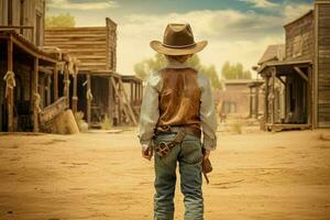 Cowboy child jeans wild west. Generate Ai photo