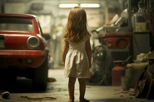 Car mechanic child fix garage. Generate Ai photo