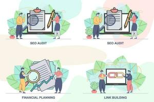 Set of design templates for SEO business composition with people characters. Modern vector illustration concepts. perfect for web design, banner, mobile app, landing page.