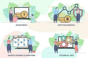 Set of design templates for SEO business composition with people characters. Modern vector illustration concepts. perfect for web design, banner, mobile app, landing page.