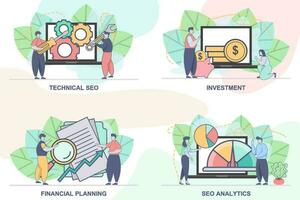 Set of design templates for SEO business composition with people characters. Modern vector illustration concepts. perfect for web design, banner, mobile app, landing page.