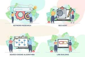 conjunto de diseño plantillas para seo negocio composición con personas caracteres. moderno vector ilustración conceptos. Perfecto para web diseño, bandera, móvil aplicación, aterrizaje página.