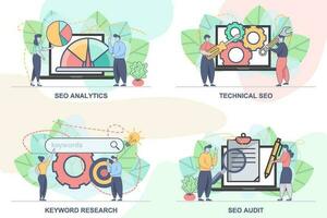 conjunto de diseño plantillas para seo negocio composición con personas caracteres. moderno vector ilustración conceptos. Perfecto para web diseño, bandera, móvil aplicación, aterrizaje página.