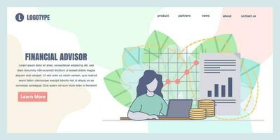 Web page design templates for financial advisor concept illustration, perfect for web page design, banner, mobile app, landing page, Flat Vector illustration