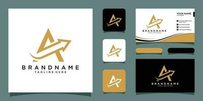 Letter A With Arrow Initial Logo Template with business card design Premium Vector