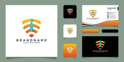 Signal Wifi wireless Icon Template with business card design Premium Vector