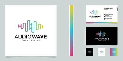Sound wave template logo music dj audio system. Brand identity. Clean and modern style design and business card Premium Vector