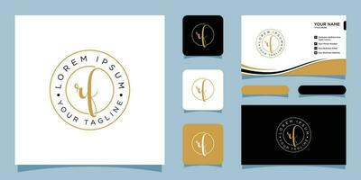 RF Initial Handwriting Logo Template Vector with business card design Premium Vector