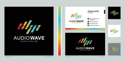 Audio wave logo concept, Multimedia Technology themed, Abstract Shape and business card Premium Vector