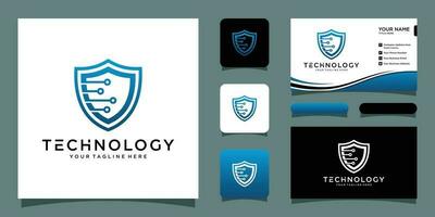 seguridad logo tecnología para tu compañía, proteger logo para seguridad datos y negocio tarjeta prima vector