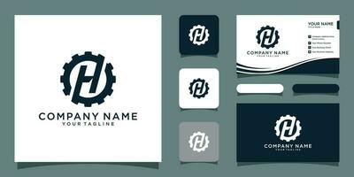 Letter H gear logo design template illustration with business card design Premium Vector