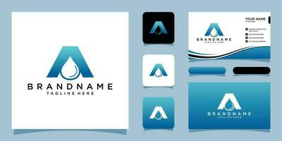 Letter A water drop logo icon design template elements with business card design Premium Vector