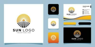 Sun logo design vector template icon symbol illustration with business card design Premium Vector