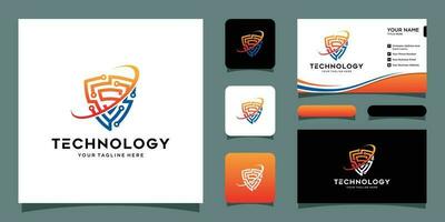 seguridad logo tecnología para tu compañía, proteger logo para seguridad datos y negocio tarjeta prima vector