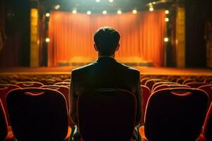 Actor man at chairs in theater. Generate Ai photo