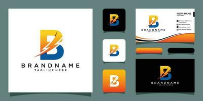 Flash B Letter Logo, Electrical Bolt Logo Vector with business card design Premium Vector