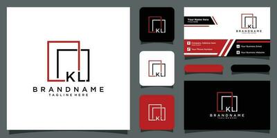 Monogram initial KL Logo with square frame line art with business card design Premium Vector