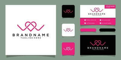 Letter W logo with love design vector icon symbol with business card design Premium Vector