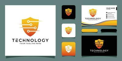 seguridad logo tecnología para tu compañía, proteger logo para seguridad datos y negocio tarjeta prima vector