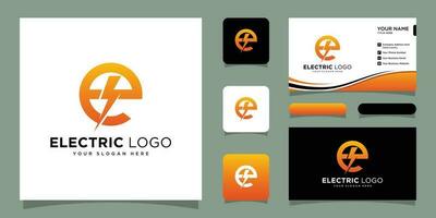 Initial e letter with lightning bolt logo vector design with business card design Premium Vector