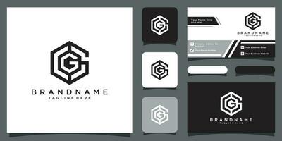 Initial letter G or GG, hexagon modern abstract icon logo design with business card design Premium Vector