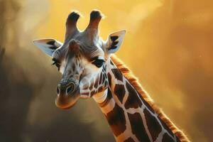 Giraffe savannah closeup. Generate Ai photo