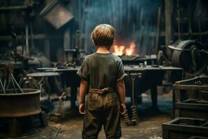 Blacksmith child forge work. Generate Ai photo