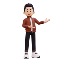 3d male character presenting to the left png