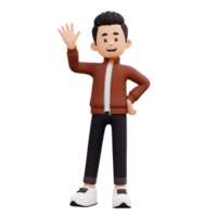 3d male character waving png