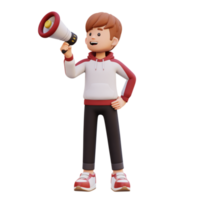 3d male character give announcement use megaphone png