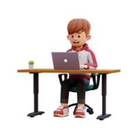 3d male character working on a laptop png