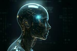Robot learning head machine. Generate Ai photo