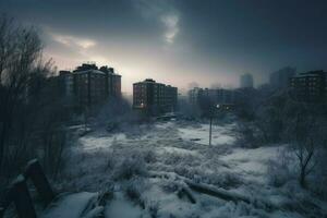 Frozen city winter street. Generate Ai photo