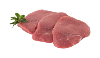 Fresh pork, cut into pieces, steak ready to be grilled with cut out isolated on transparent background png