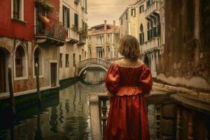 Child girl old venice. Generate Ai photo