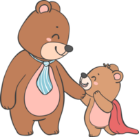 Cute super Hero Daddy bear and happy baby bear father's day cartoon animal character outline doodle drawing png