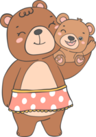 Cute mom bear and baby bear mother's day cartoon animal outline doodle drawing png