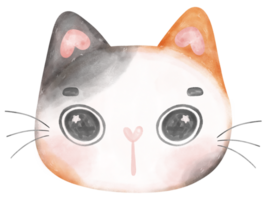 linda alegre calicó gatito gato contento cara dibujos animados personaje acuarela mano dibujo png