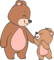 Cute super Hero Daddy bear and happy baby bear father's day cartoon animal character outline doodle drawing png