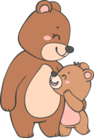 Cute mom bear and baby bear mother's day cartoon animal outline doodle drawing png