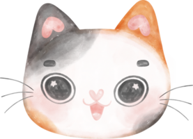 linda alegre calicó gatito gato contento cara dibujos animados personaje acuarela mano dibujo png