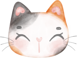 mignonne de bonne humeur calicot chaton chat content visage dessin animé personnage aquarelle main dessin png