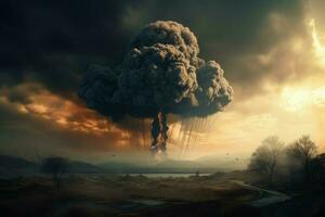 Nuclear explosion dramatic scene. Generate Ai photo