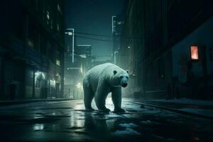 Polar bear city after rain. Generate Ai photo