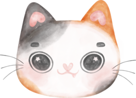 mignonne de bonne humeur calicot chaton chat content visage dessin animé personnage aquarelle main dessin png